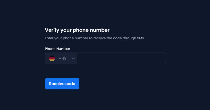 XM phone number verification step requesting an SMS code